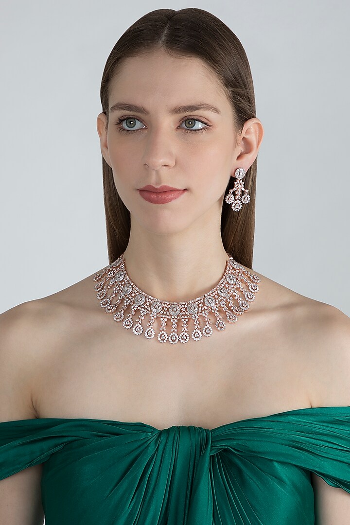 Rose Gold Finish Diamonds Necklace Set by Aster at Pernia's Pop Up Shop
