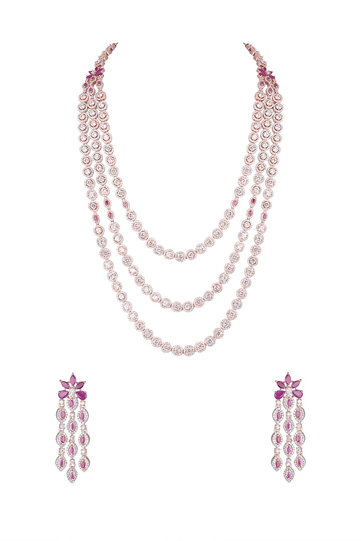 Rose Gold Finish Faux Diamonds Layered Necklace Set by Aster at Pernia's Pop Up Shop