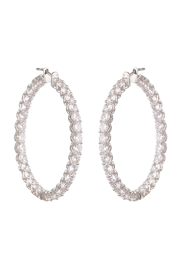 White Finish Diamond Hoop Earrings by Aster