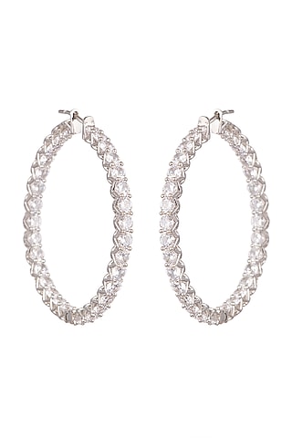 White Finish Diamond Hoop Earrings by Aster