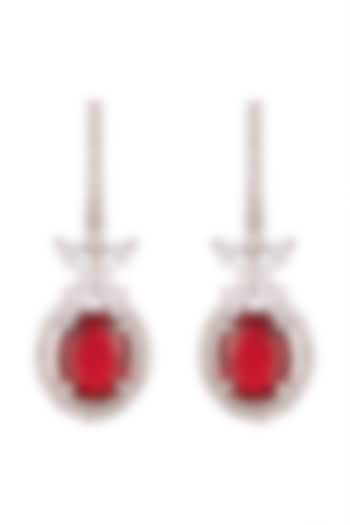 White Finish Red Stone Bali Earrings by Aster