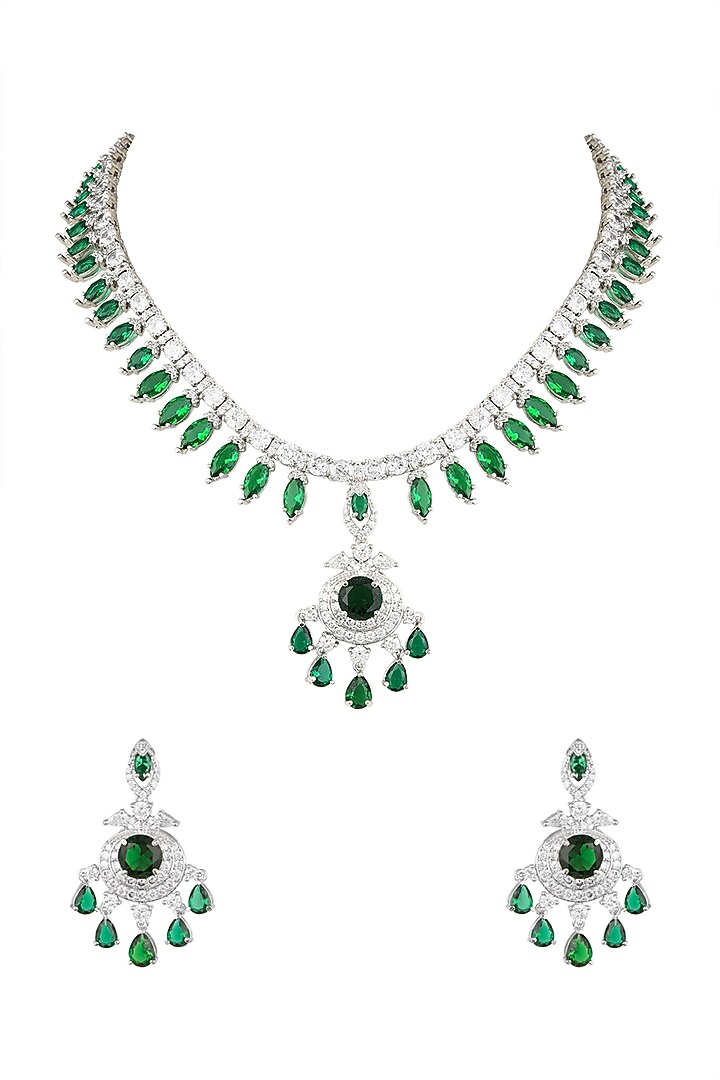 White Finish Green Stone Choker Necklace Set by Aster at Pernia's Pop Up Shop