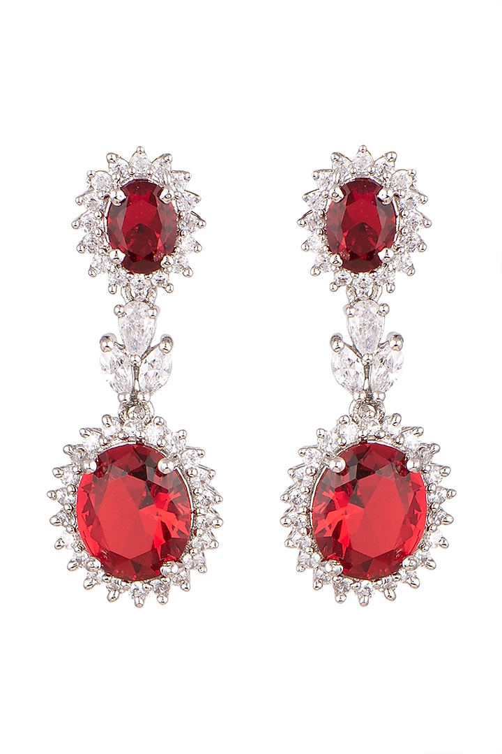 White Finish Red Stone Dangler Earrings by Aster at Pernia's Pop Up Shop
