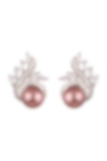 White Finish Pearl Drop Earrings by Aster