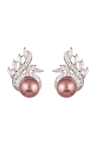 White Finish Pearl Drop Earrings by Aster