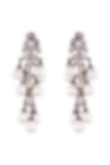 Black Rhodium Finish Pearl & Zircon Dangler Earrings by Aster
