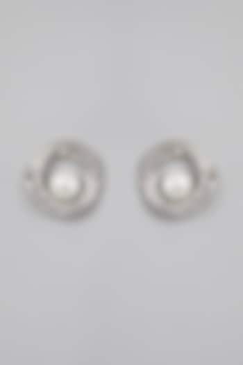 White Finish Zircon & Pearl Stud Earrings by Aster