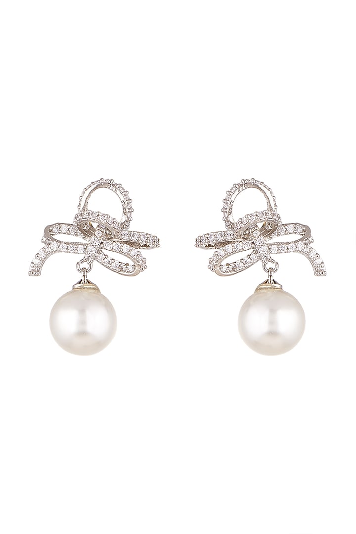 White Finish Pearl Drop Earrings by Aster at Pernia's Pop Up Shop