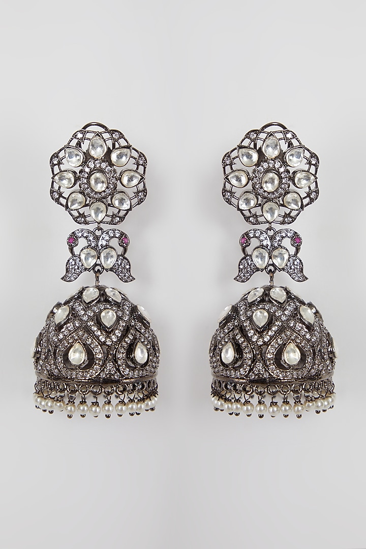 Black Rhodium Finish Diamond & Pearl Earrings by Aster at Pernia's Pop Up Shop