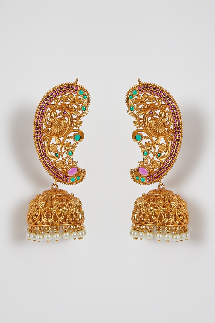 Gold Finish Pearl Drop Earrings by Aster at Pernia's Pop Up Shop