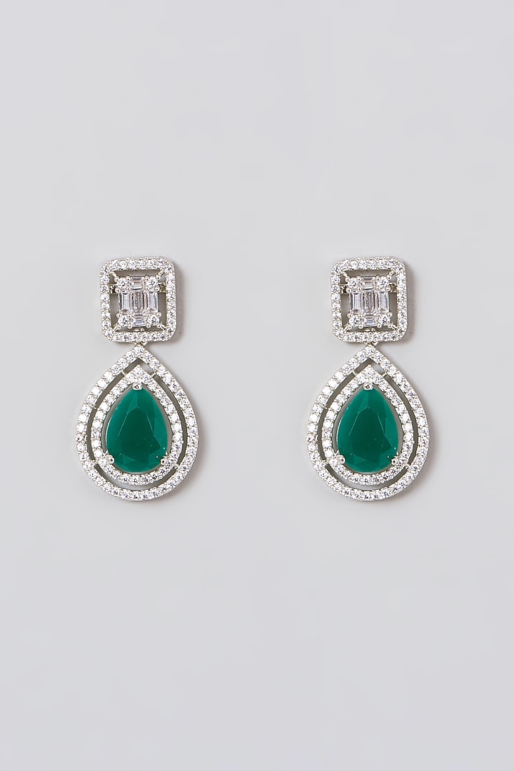 White Finish Zircon Stud Earrings by Aster at Pernia's Pop Up Shop