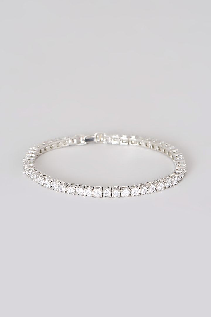 White Finish Faux Diamonds Tennis Bracelet by Aster at Pernia's Pop Up Shop