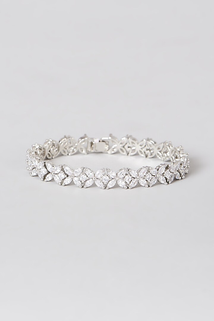 White Finish Bracelet With Faux Diamonds by Aster at Pernia's Pop Up Shop