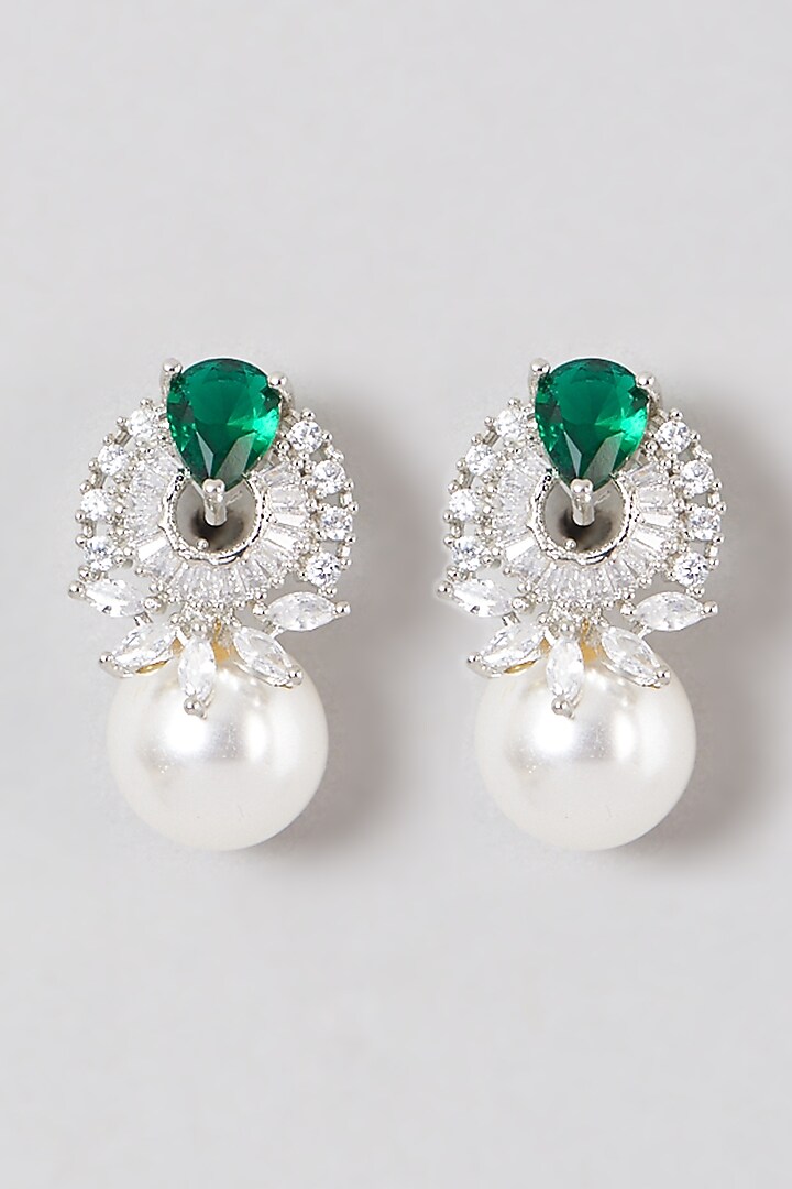 White Finish Zircon & Pearl Earrings by Aster at Pernia's Pop Up Shop
