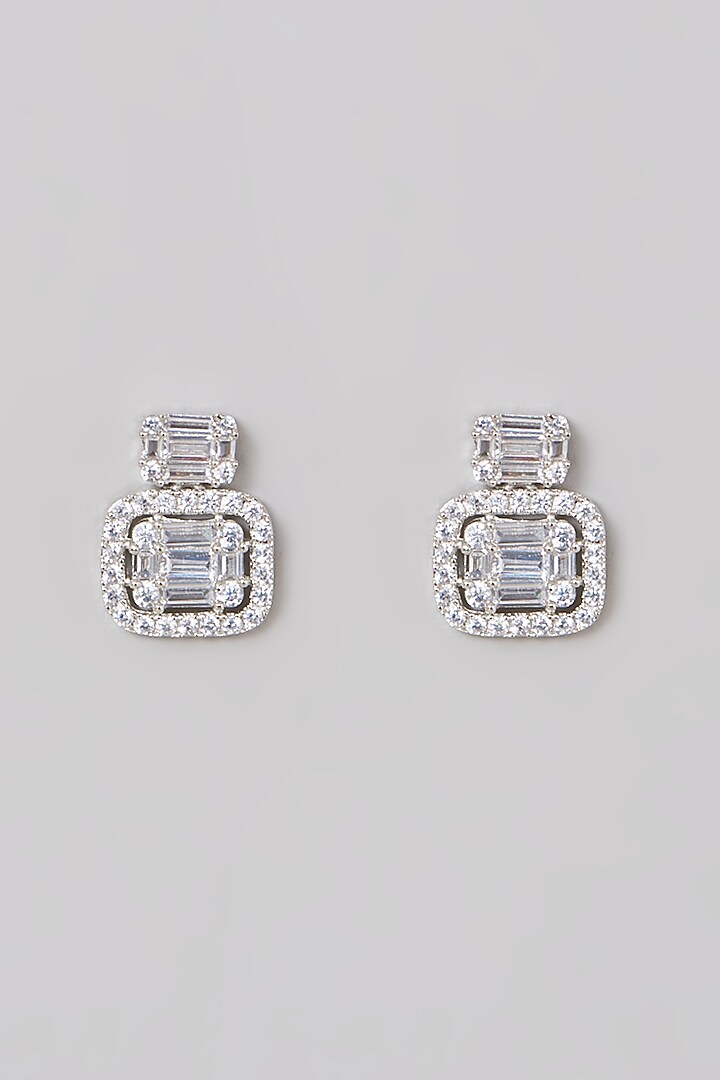 White Finish Zircon Stud Earrings by Aster at Pernia's Pop Up Shop