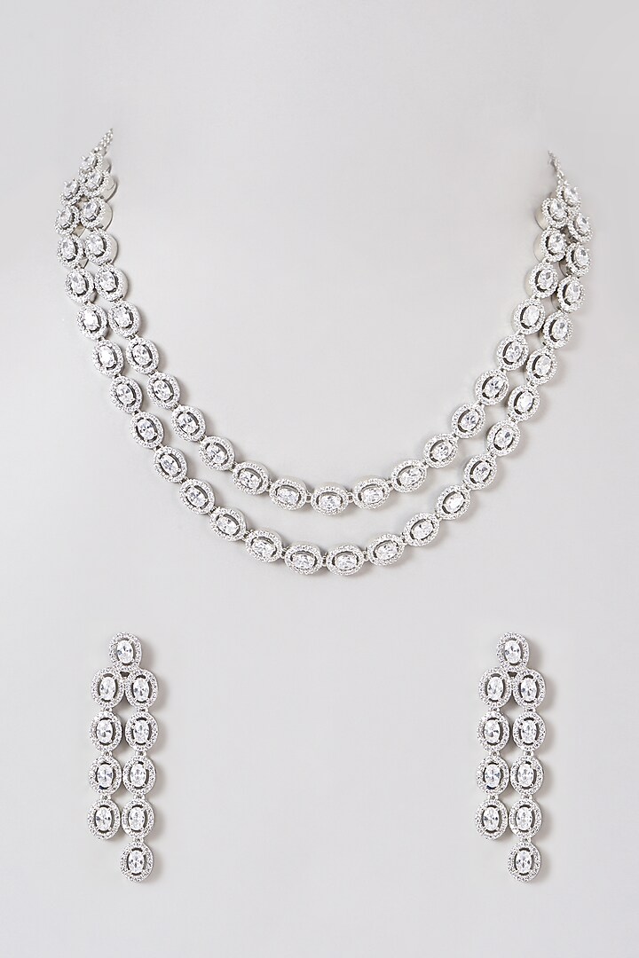 White Finish Faux Diamond Layered Necklace Set by Aster at Pernia's Pop Up Shop