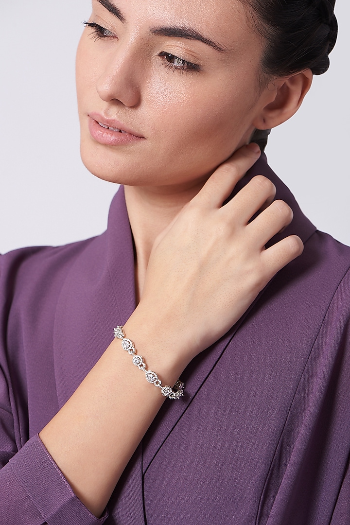 White Finish Faux Diamonds & Zircons Tennis Bracelet by Aster at Pernia's Pop Up Shop