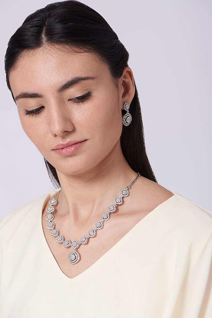 White Finish Zircon Necklace Set by Aster at Pernia's Pop Up Shop