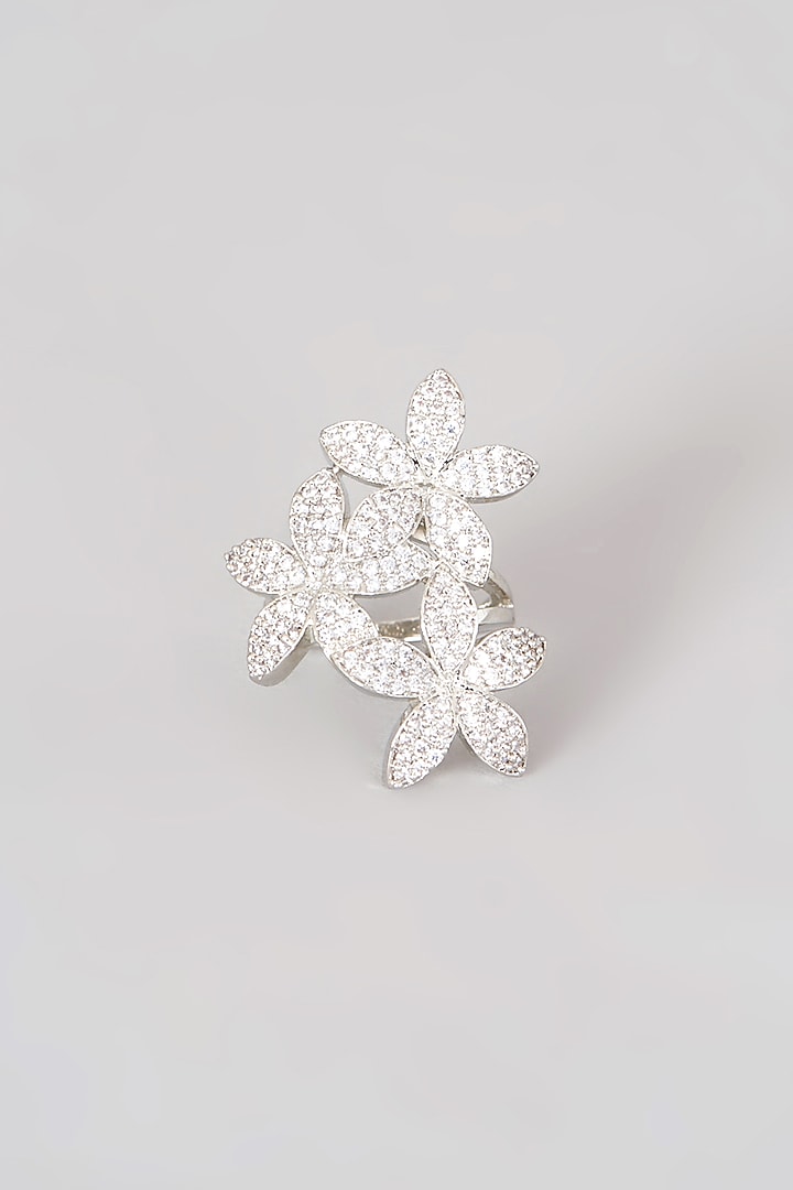 White Finish Zircon Floral Ring by Aster at Pernia's Pop Up Shop