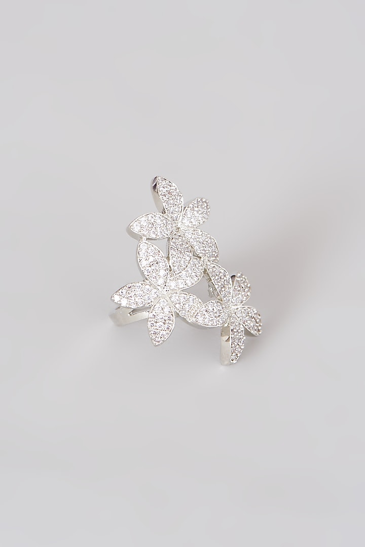 White Finish Zircon Floral Ring by Aster at Pernia's Pop Up Shop