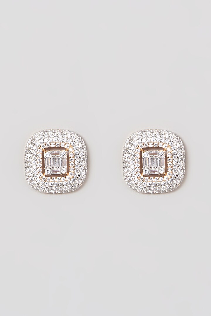 Rose Gold Finish Zircon Stud Earrings by Aster at Pernia's Pop Up Shop