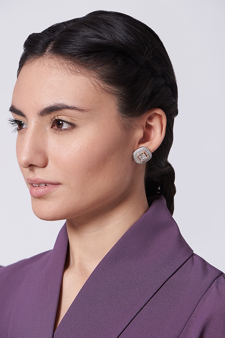 Rose Gold Finish Zircon Stud Earrings by Aster at Pernia's Pop Up Shop