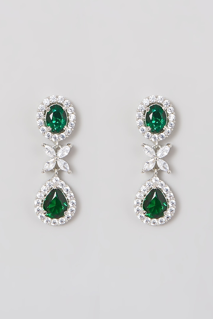 White Finish Green Stones & Zircon Necklace Set by Aster at Pernia's Pop Up Shop