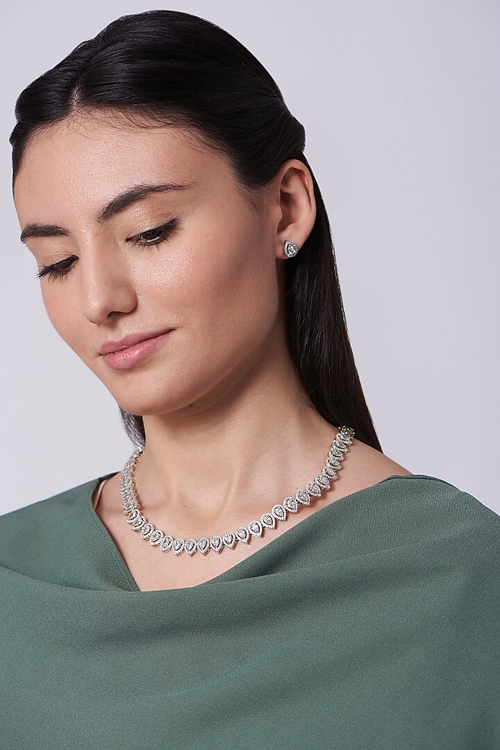 White Finish Zircon Necklace Set by Aster
