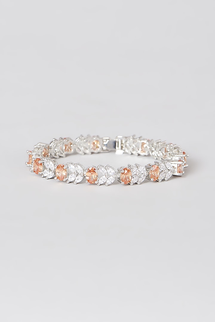 White Finish Bracelet With Faux Diamonds by Aster at Pernia's Pop Up Shop