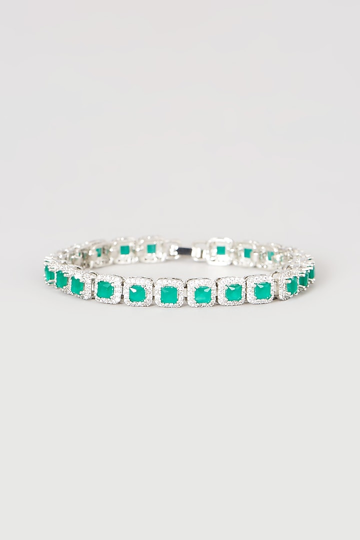 White Finish Zircons & Faux Diamonds Tennis Bracelet by Aster at Pernia's Pop Up Shop