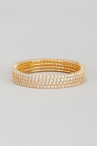 Gold Finish Zircon Bangles (Set of 4) by Aster