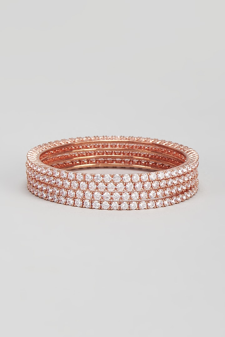 Rose Gold Finish Zircon Bangles (Set of 4) by Aster at Pernia's Pop Up Shop