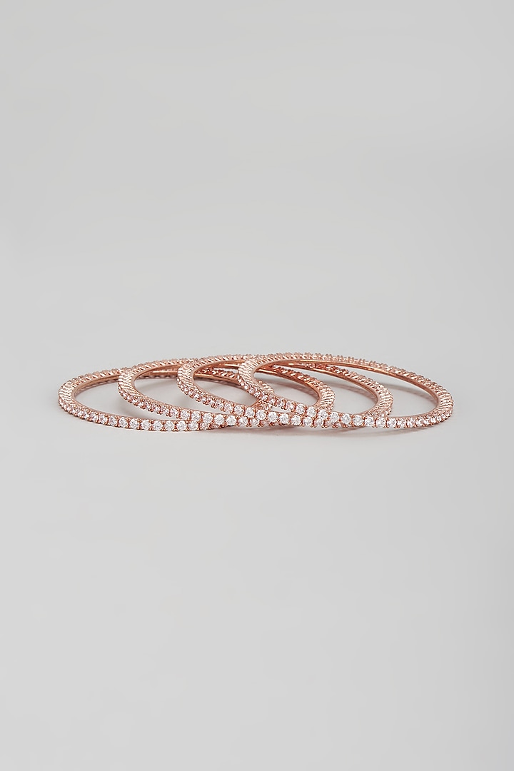 Rose Gold Finish Zircon Bangles (Set of 4) by Aster
