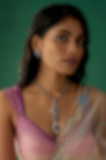 White Finish Zircon & Emerald Long Necklace Set by Aster at Pernia's Pop Up Shop