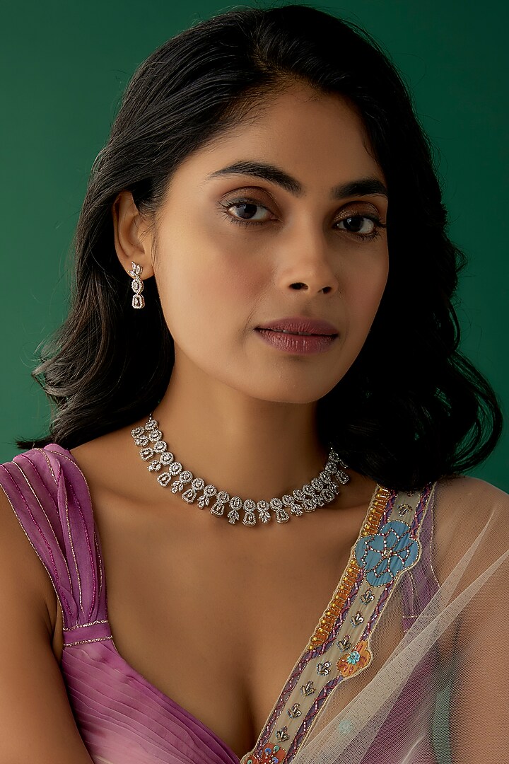 White Finish Zircon Necklace Set by Aster at Pernia's Pop Up Shop