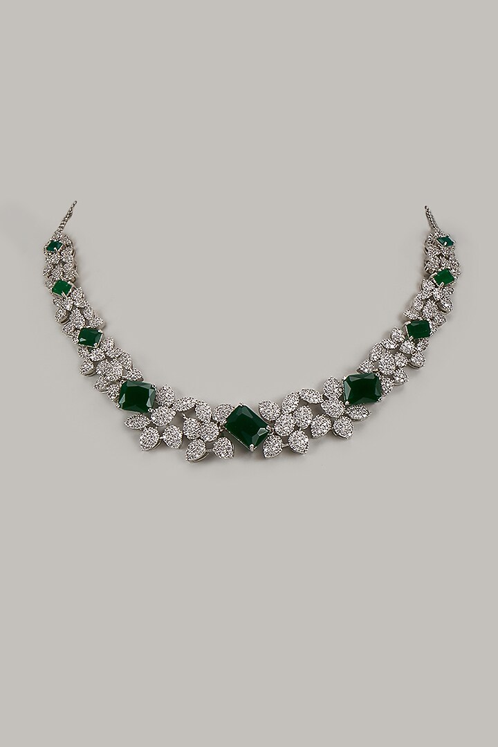 White Finish Zircon & Emerald Necklace by Aster at Pernia's Pop Up Shop