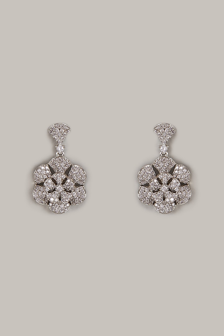 White Finish Zircon Stud Earrings by Aster at Pernia's Pop Up Shop