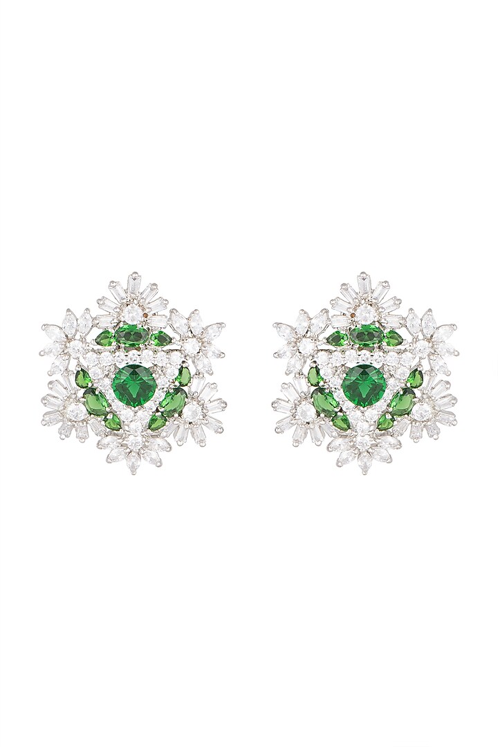White Finish Diamond Oversized Stud Earrings by Aster at Pernia's Pop Up Shop