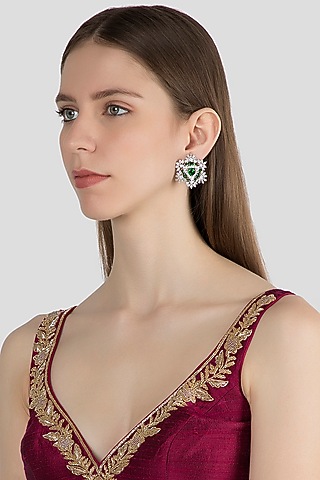 White Finish Diamond Oversized Stud Earrings by Aster