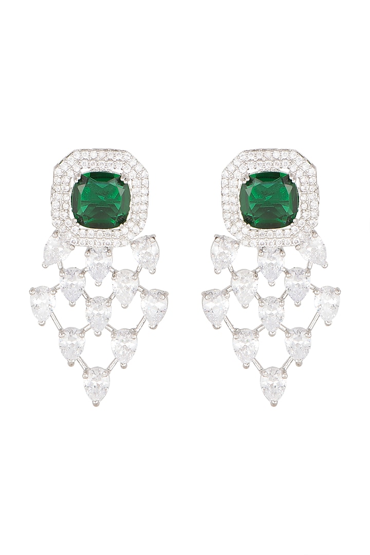 White Finish Diamond & Green Stone Earrings by Aster at Pernia's Pop Up Shop