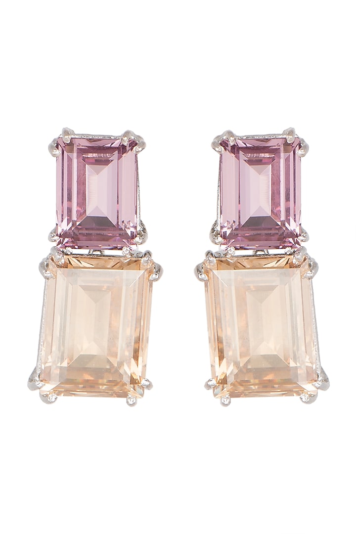 White Finish Purple & Orange Stone Earrings by Aster at Pernia's Pop Up Shop