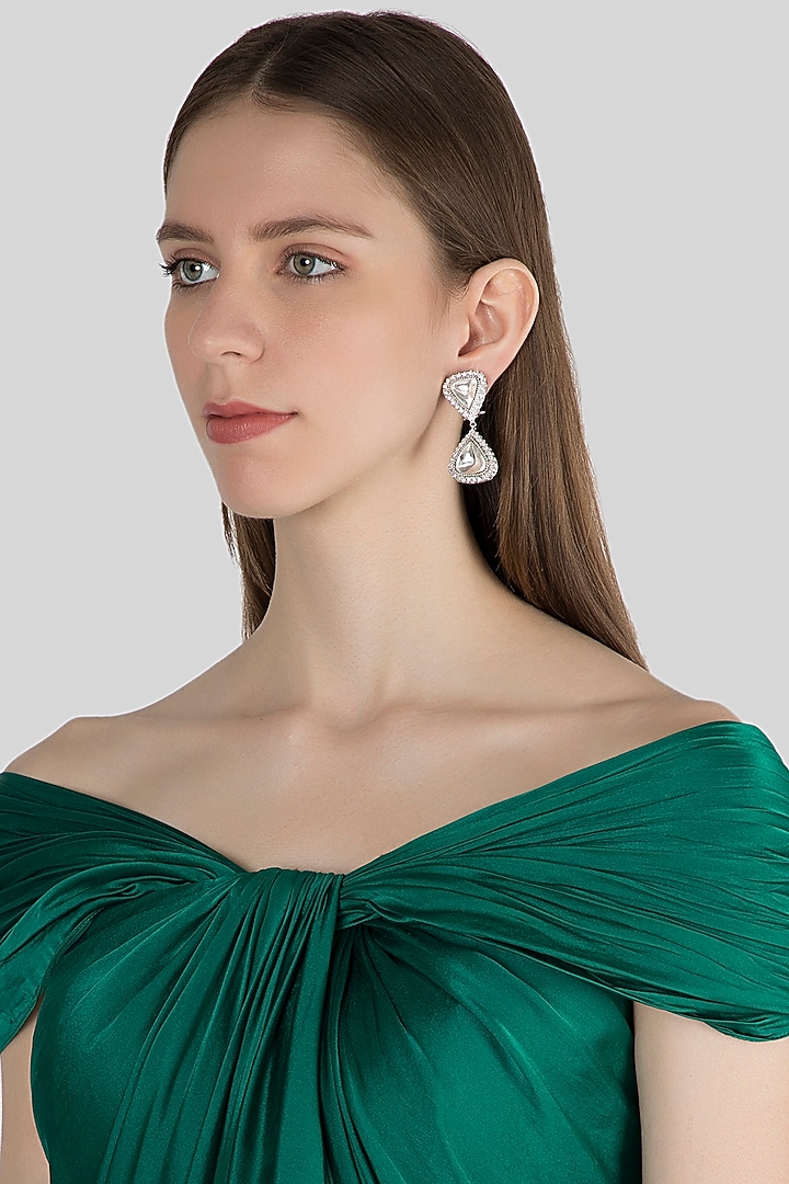White Finish Kundan Earrings by Aster at Pernia's Pop Up Shop