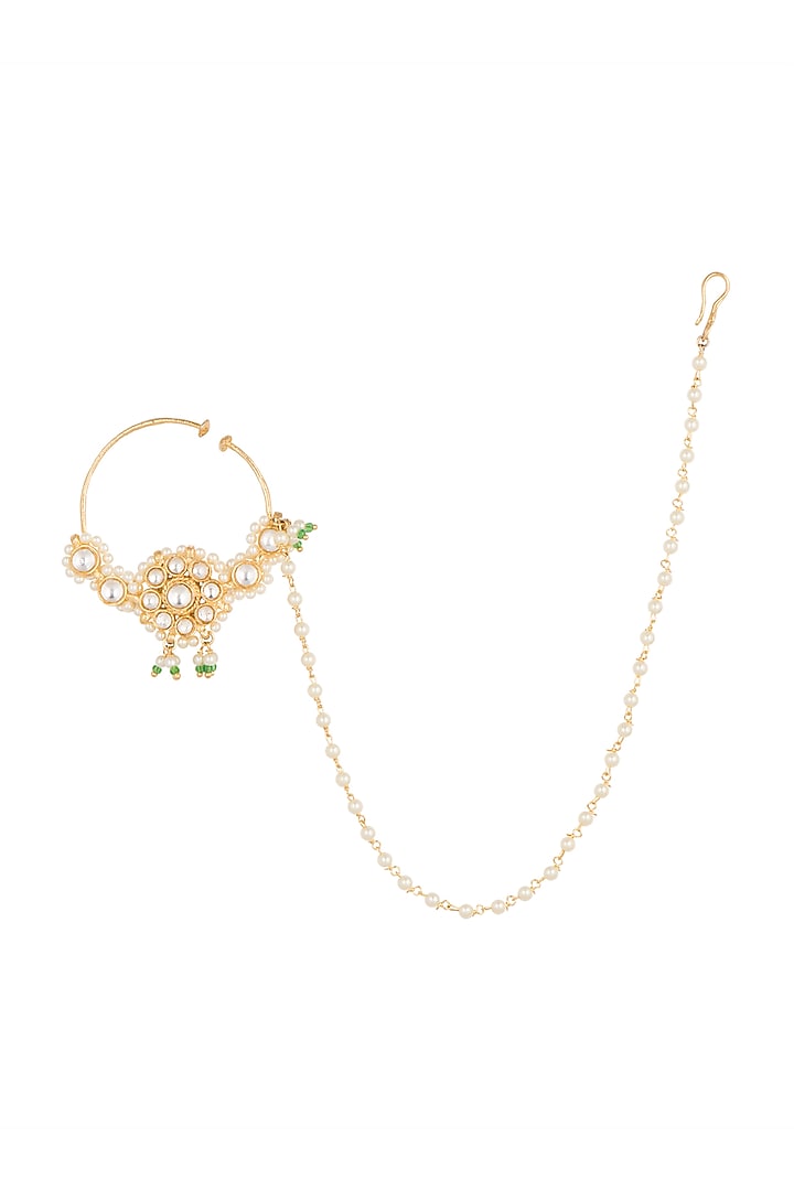 Gold Finish Green Stone Nose Ring With Kan Chain by Aster at Pernia's Pop Up Shop