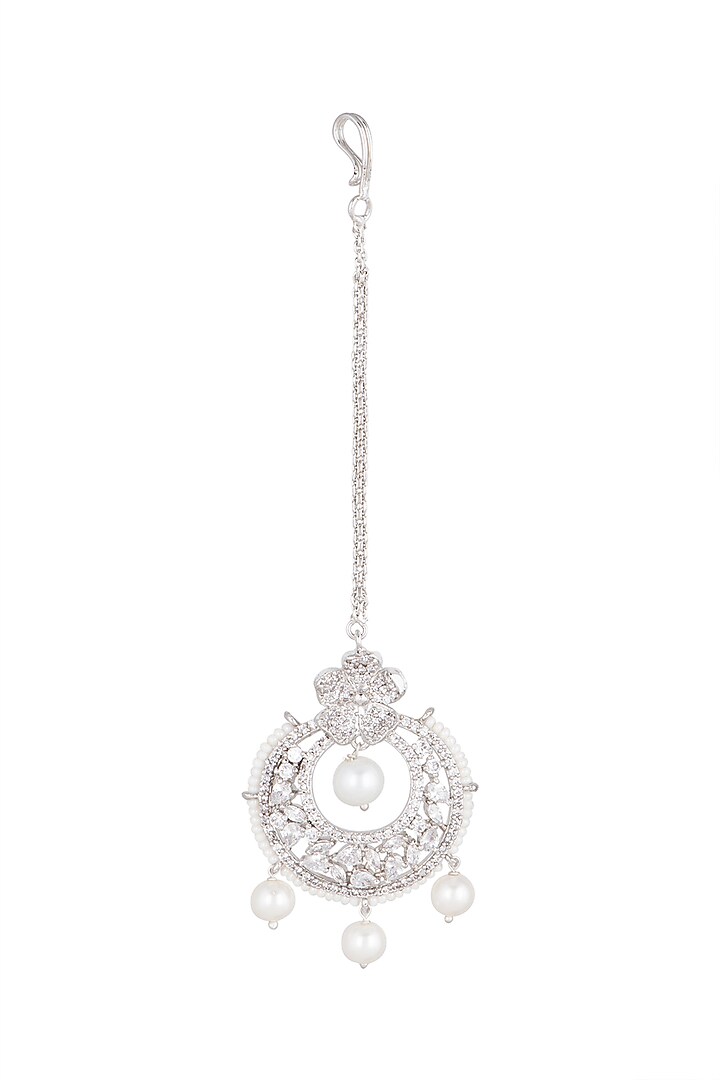 White Finish Pearl & Diamond Maang Tikka by Aster at Pernia's Pop Up Shop