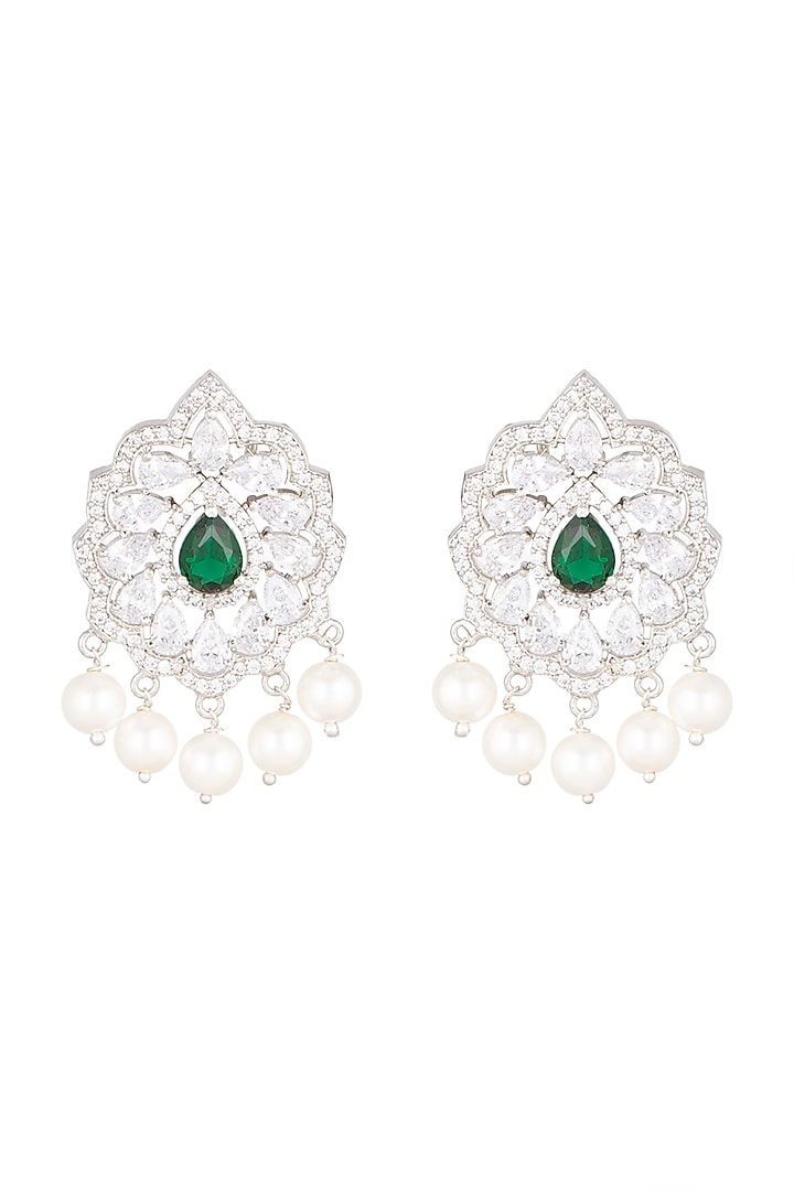 White Finish Green Stone Earrings by Aster at Pernia's Pop Up Shop