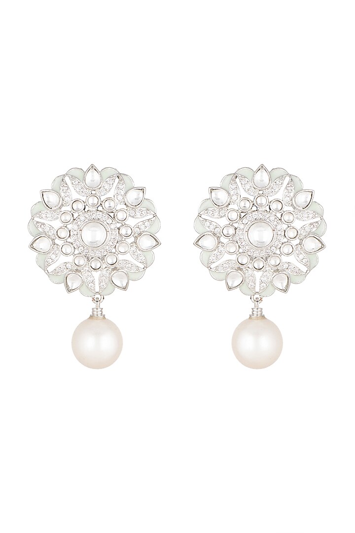 White Finish Diamond & Pearl Earrings by Aster at Pernia's Pop Up Shop
