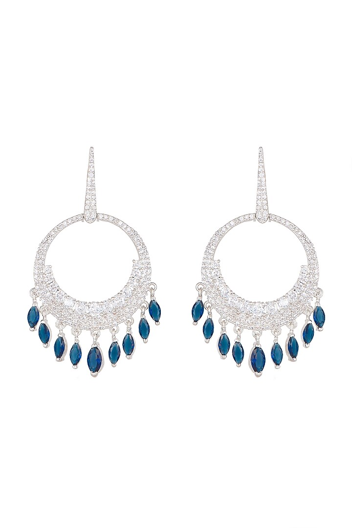 White Finish Blue Stone Dangler Earrings by Aster at Pernia's Pop Up Shop