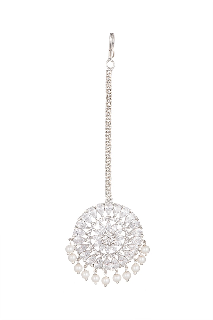 White Finish Pearl & Diamond Maang Tikka by Aster at Pernia's Pop Up Shop