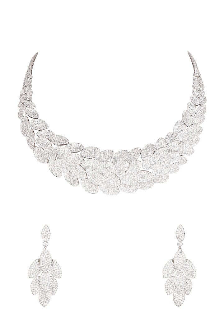 White Finish Diamond Layered Necklace Set by Aster at Pernia's Pop Up Shop