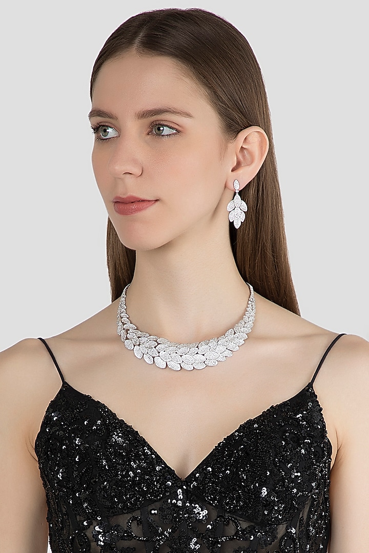 White Finish Diamond Layered Necklace Set by Aster at Pernia's Pop Up Shop